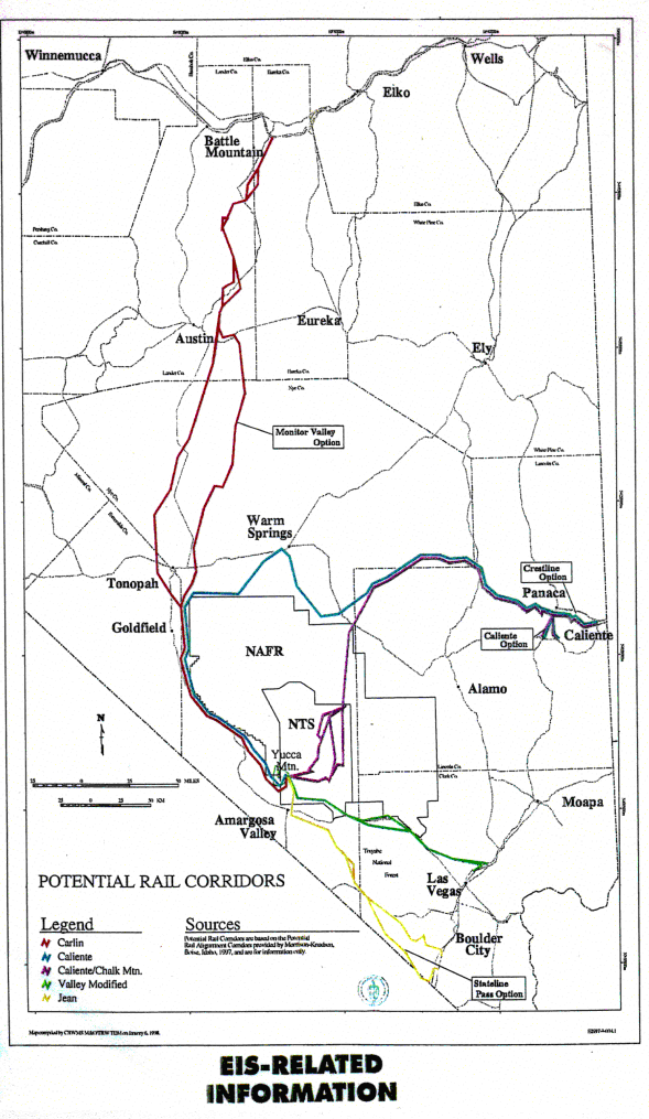 Potential Waste Rail Corridors in Nevada