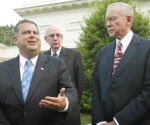 Secretary of Energy Spencer Abraham, left, with Utah Senators Robert Bennett and Orrin Hatch